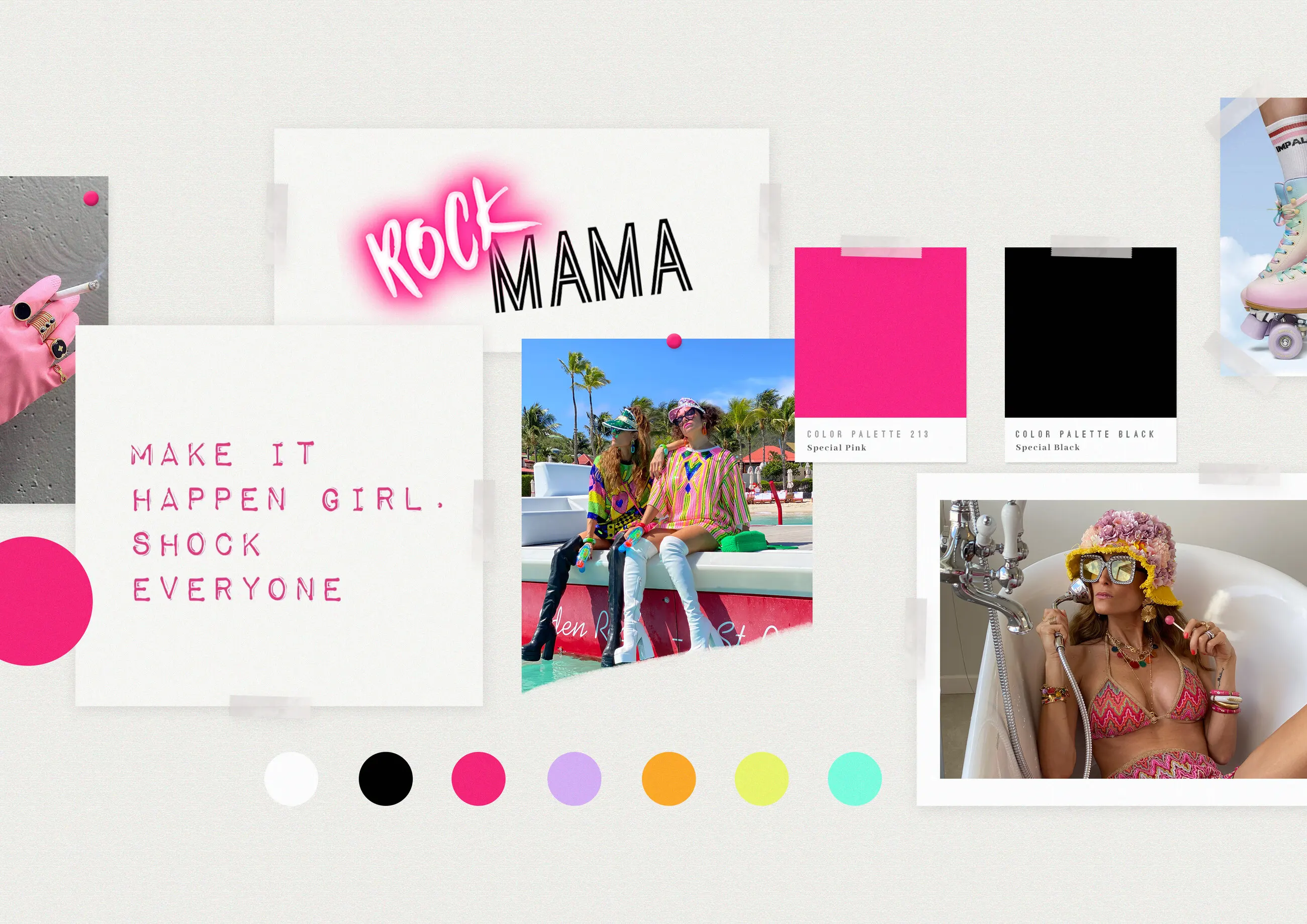 Moodboard Rock Mama avec palette de couleurs