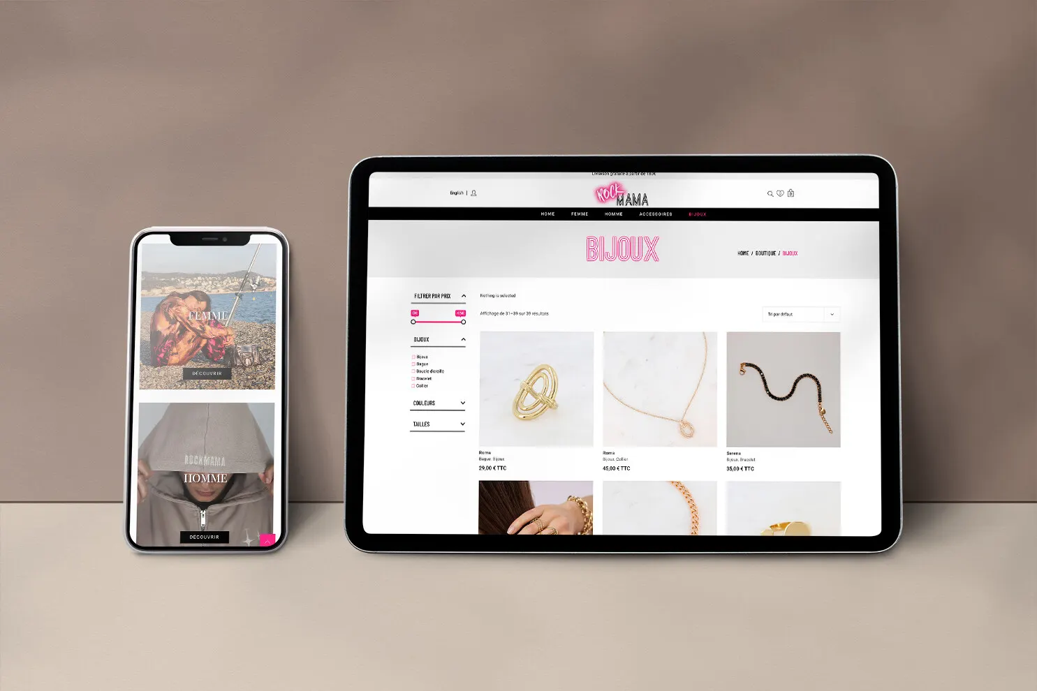 E-boutique Rock Mama sur tablette et smartphone